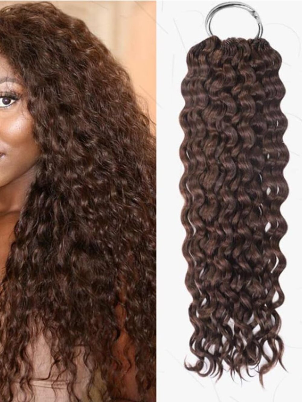 QVR Pro 16" 100% Human Hair BROWN Water Wave Crochet Extensions 56g Pre Looped